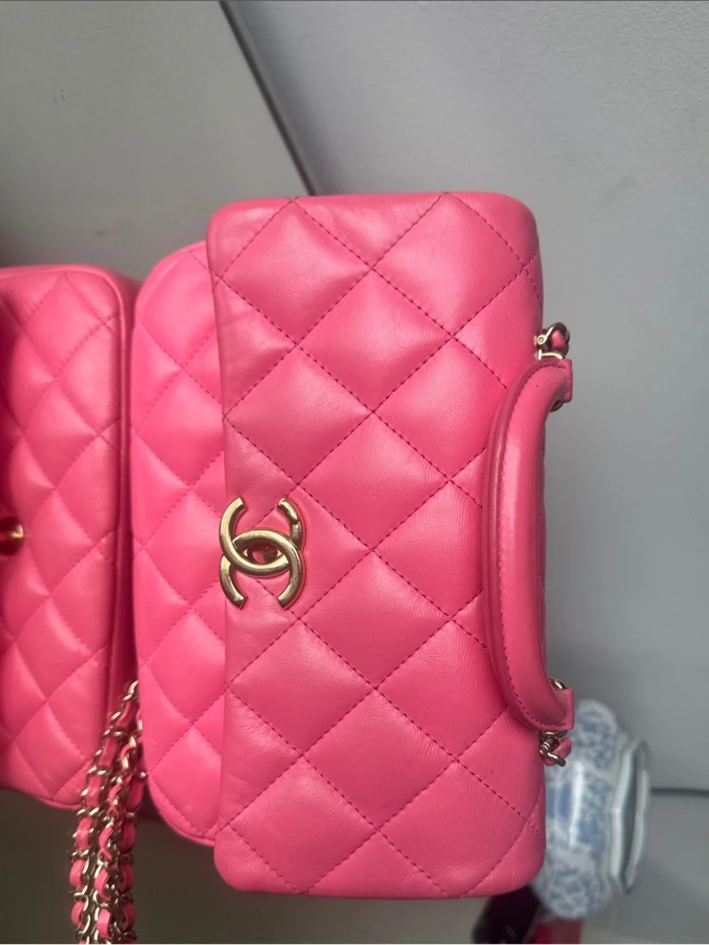 CHANEL Coral Pink Quilted Leather Chain Shoulder Bag